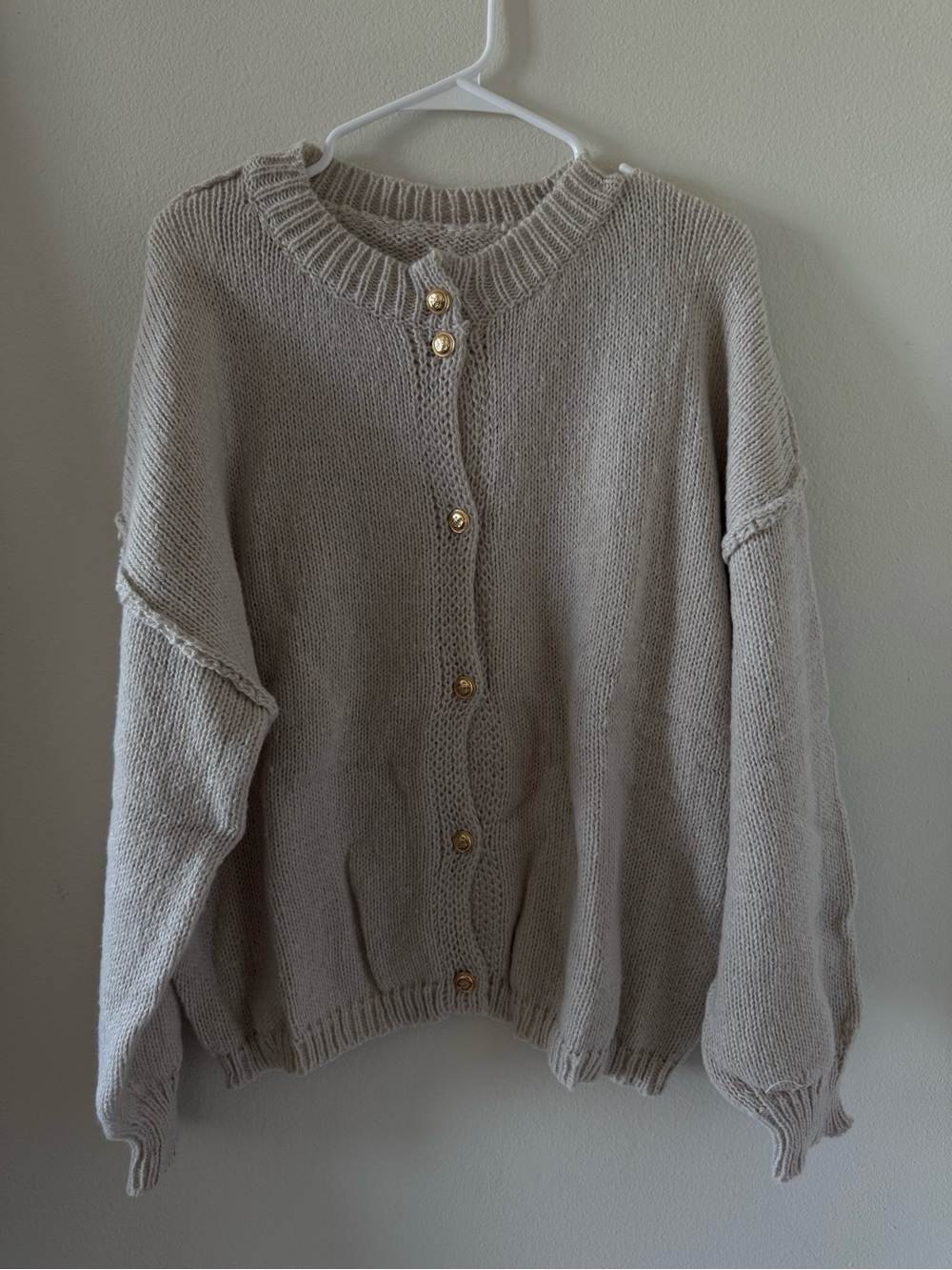 Beige Oatmeal Knit Button Front Cardigan Sweater Size M